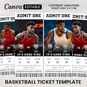 Basketball Ticket Template, Custom Basketball Ticket, Basketball Game Ticket, Sports Game Gift Tickets, Canva Template, Instant Download