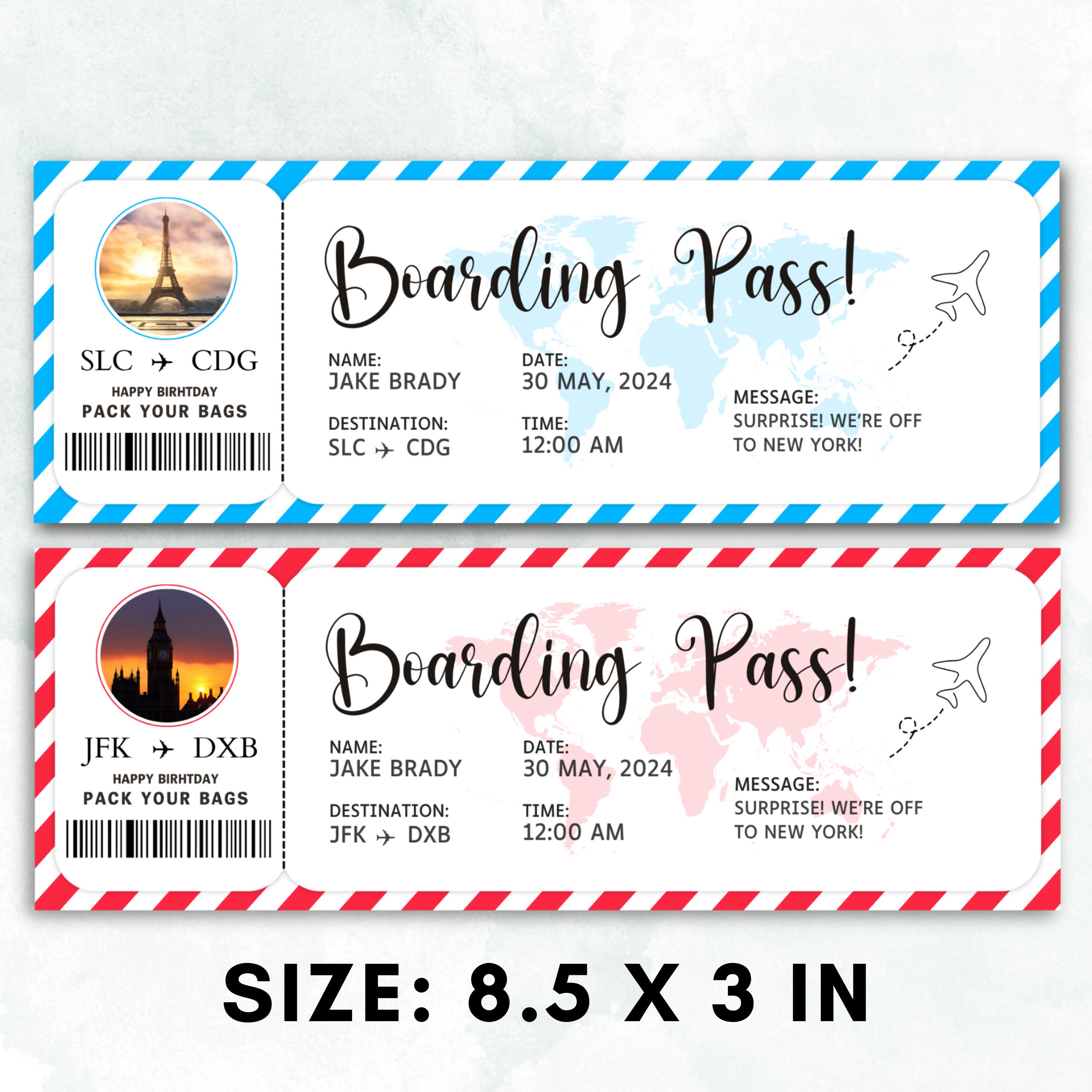 Surprise Trip Reveal Boarding Pass Canva Template, Fake Plane Ticket