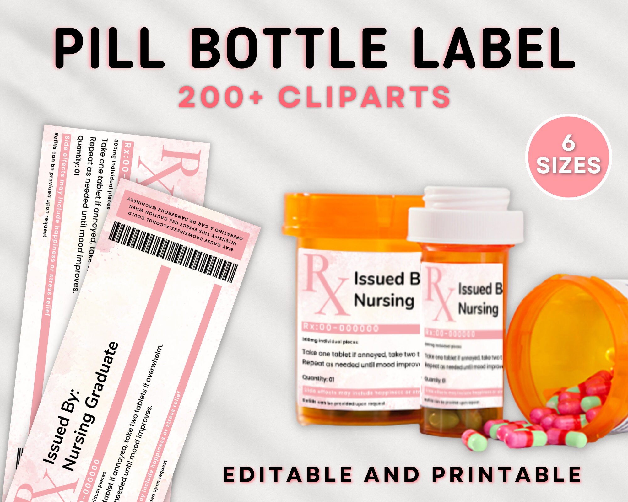 Pink Pill Bottle RX Label Custom Prescription Nurse Etsy