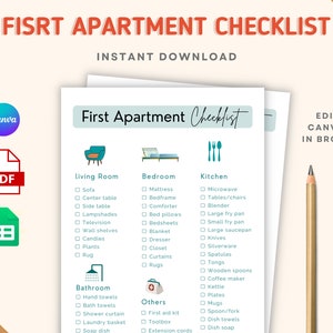 New Home Checklist, Digital Apartment Checklist, Moving Checklist, Digital Printable Checklist, First Apartment Checklist, Packing Checklist