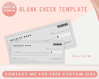 Bank Note Printable, Blank Check, Blank Birthday Cheque, Check Template Canva, Check Paper, Customizable Check Templates, Check Payment Bank