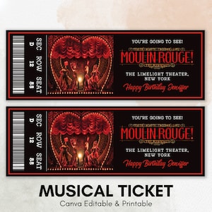 Surprise Musical Theater Ticket, Movie Night Ticket, Concert ticket Ticket Template,  DIY Event Ticket, Concert Coupon,Canva Ticket Template