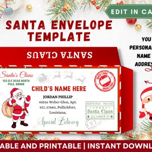 Plantilla de sobre para carta de Papá Noel Sobre de duende Carta de Papá Noel Correo del Polo Norte imprimible de Navidad Correo navideño imprimible de duende Carta de duende
