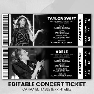 Editable Concert Ticket Template, Custom Concert Ticket Gift, DIY Event Ticket, Surprise Printable Concert Tickets Gift Idea, Canva Template