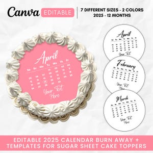 Burn Away Cake Topper Calendar Template, 2025 Custom Calendar Cake Toppers, Printable Birthday Cake Topper, Canva Template