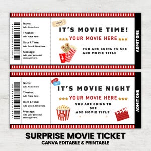 Movie Night Ticket, Movie Ticket, Fake Movie Ticket, Cinema Ticket, Outdoor Movie Ticket, Invitation Movie Party Girl,Date Night,Movie Night