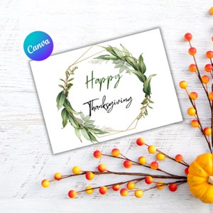 Cartão de Feliz Dia de Ação de Graças, Convite de Ação de Graças para Imprimir, Papelaria de Outono, Cartão de Outono Ilustrado, Cartão de Abóbora, Cartão de Ação de Graças