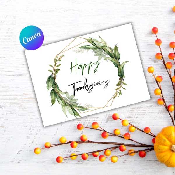 Happy Thanksgiving Card, Printable Thanksgiving Invite, Autumn Stationery, illustrated Fall card, Pumpkin Card, Thanksgiving Greeting Card