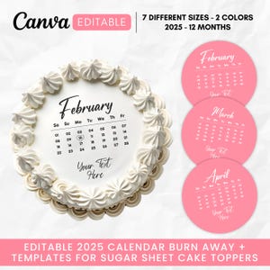 Burn Away Cake Topper Calendar Template, 2025 Custom Calendar Editable Cake Toppers, Printable Birthday Cake Topper, Canva Template