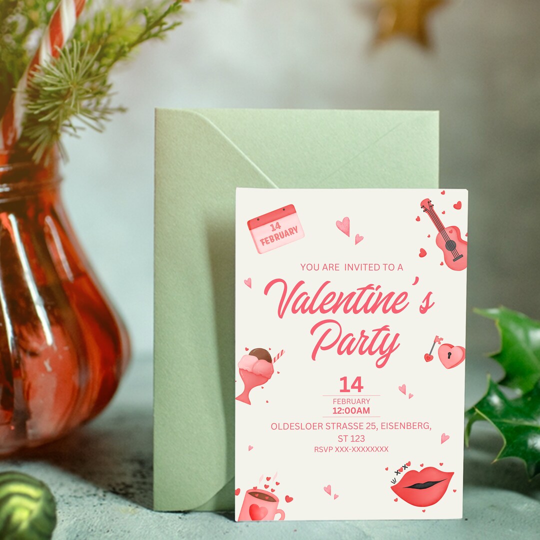 Printable Valentine Day Party Invitation Template, Happy Valentines Day