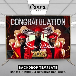 Graduation Backdrop Bundle, 4 Editable Graduate Backdrops, Canva Grad Party Decor,Class of 2025 Backdrop,Grad Backdrop,Grad Party Backdrop
