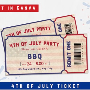 4th of July Party Ticket Invitation, Event Ticket Printable, Independence Day Party Ticket, invitation Tickets, Blank Tickets, Event Ticket