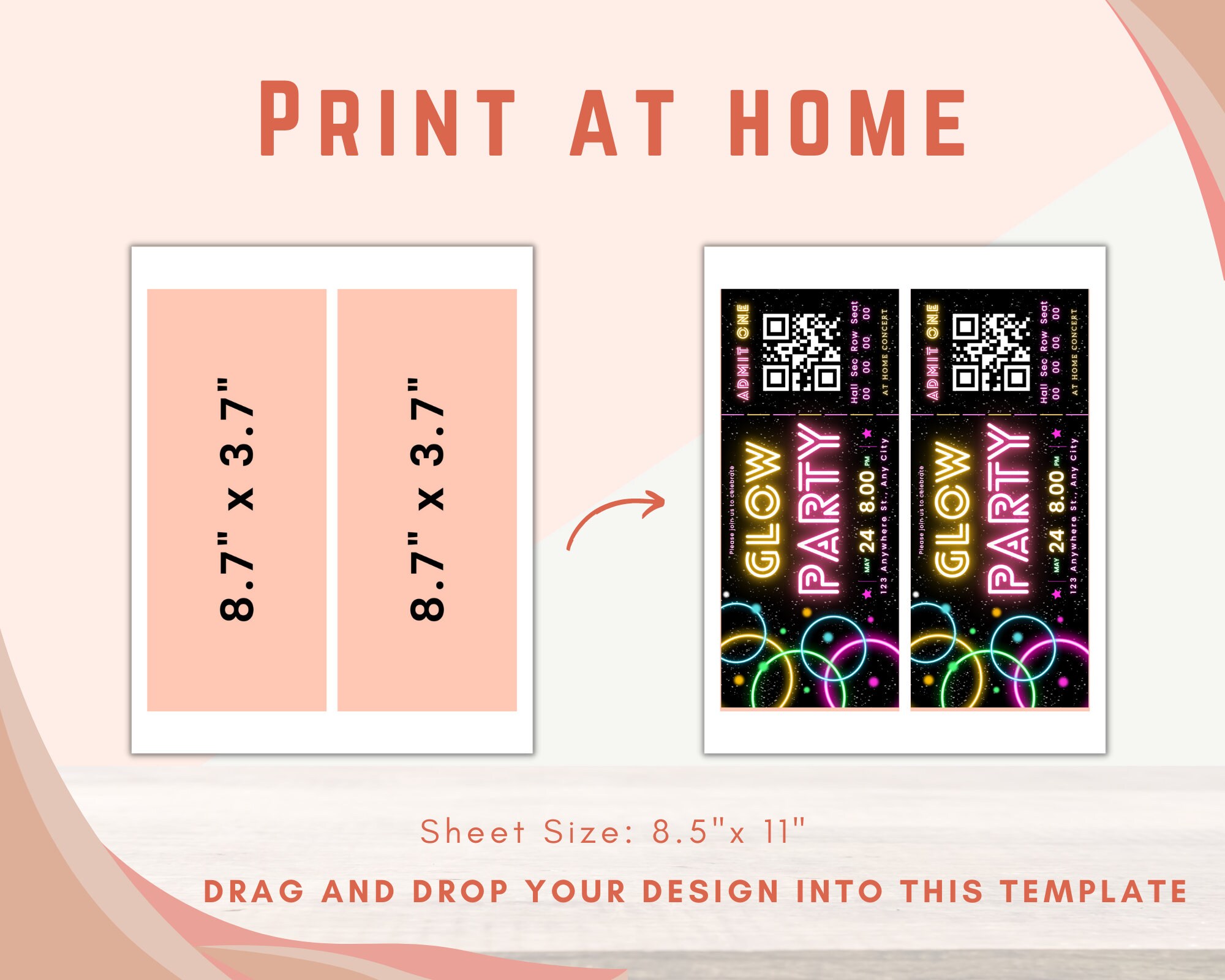 Editable Glow Party Birthday Invitation Ticket Template Glow - Etsy