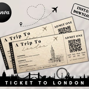 Modello di biglietto per Londra, Carta d'imbarco fai da te, Viaggio a Londra, Regalo a sorpresa, Biglietto per Londra, Biglietto per Londra, Biglietto aereo