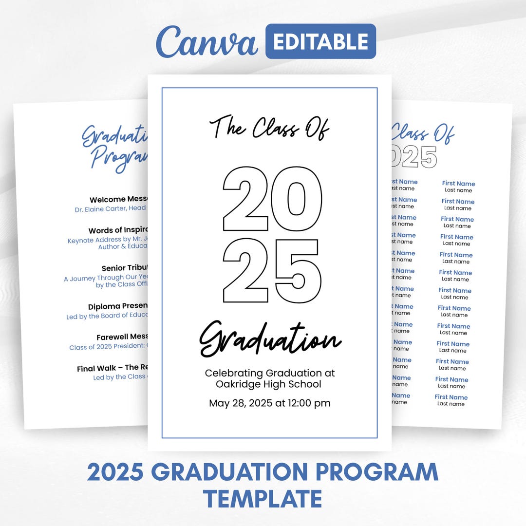 2025 Graduation Program Template, Editable 2025 Ceremony Card, Class of ...