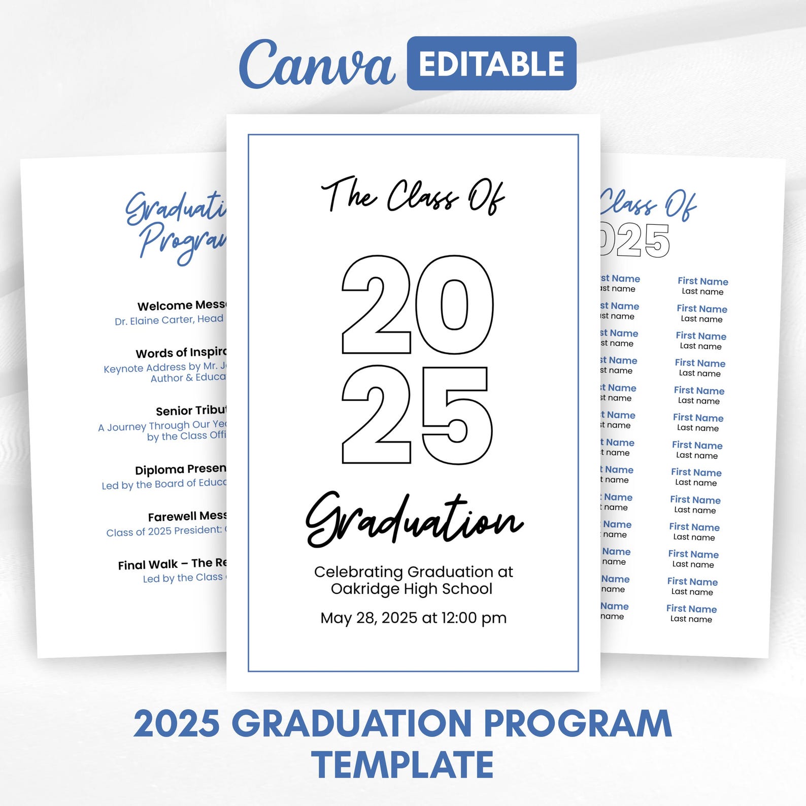 2026 Graduation Program Template, Editable 2026 Ceremony Card, Class of ...
