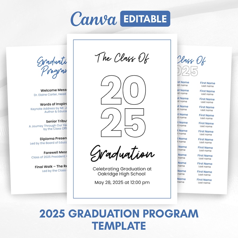 2026 Graduation Program Template, Editable 2026 Ceremony Card, Class of ...
