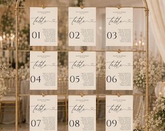 Minimalist Wedding Seating Chart & Table Numbers | Event Table Seating Chart Wedding Sign | Editable Canva Template
