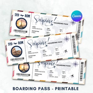 Surprise Trip Reveal Boarding Pass Canva Template, Fake Plane Ticket, Flight Ticket, Plane Ticket, Printable Airline Ticket Instant Download
