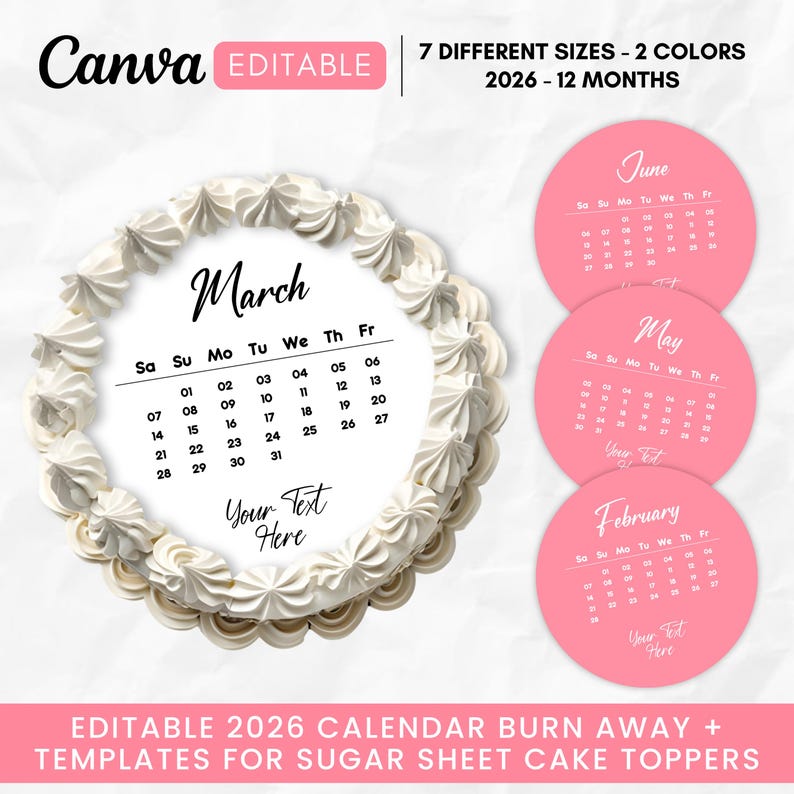 Burn Away Cake Topper Calendar Template, 2065 Custom Calendar Editable Cake Toppers, Printable Birthday Cake Topper, Canva Template Bild 1