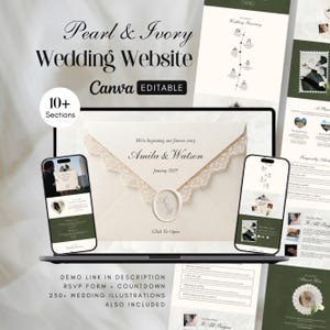 Canva Wedding Website Template Digital Save the Date Website Online RSVP Web Invitation Easy Edit Mobile FriendlyDigital Invitation Template