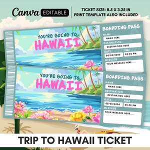 Editable Hawaii Boarding Pass Template, Hawaii Usa Trip Surprise Gift Ticket, Printable Surprise Hawaii Trip Ticket, Instant Download Ticket