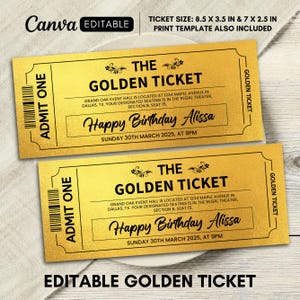 Golden Ticket Template, Printable Golden Ticket Editable Template, Golden Event Ticket, Custom Ticket Invitation, Golden Voucher Template