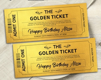 Golden Ticket Template, Printable Golden Ticket Editable Template, Golden Event Ticket, Custom Ticket Invitation, Golden Voucher Template