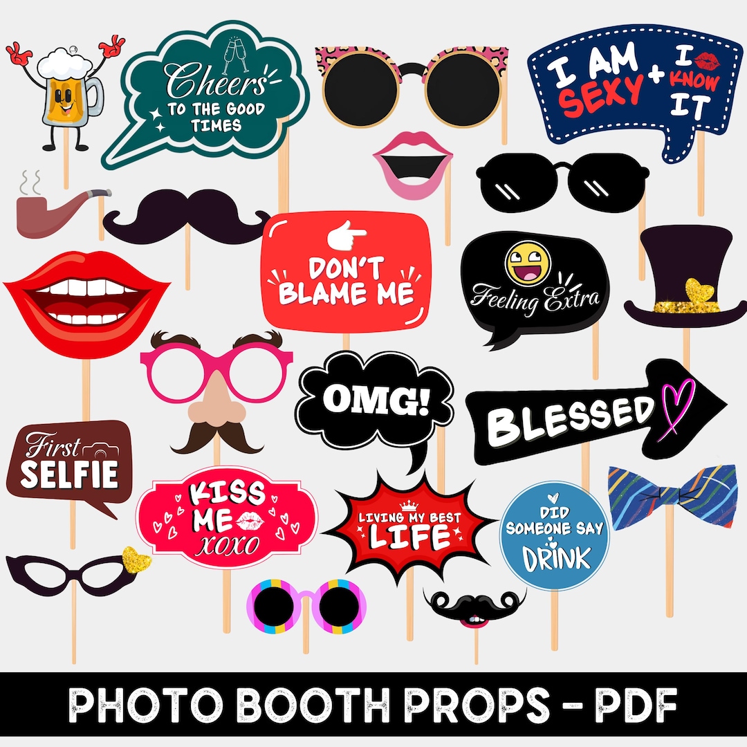 360 Photo Booth Props, Printable Party Photo Booth Props, Funny Photo
