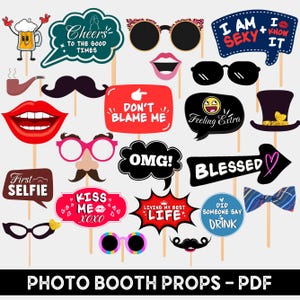 360 Photo Booth Props, Printable Party Photo Booth Props, Funny Photo Props, Adult Party Props, Party Decorations Props, Instant Download