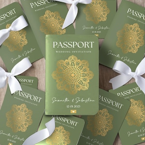 Sage Green Destination Wedding Invitation Template, Passport Wedding Invitation, Boarding Pass Invitation With Rsvp, Travel Theme Wedding