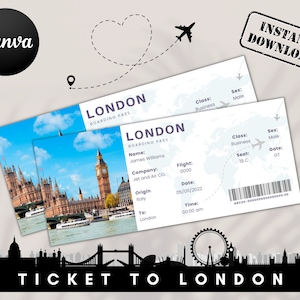 Ticket To London, London Suprise Gift, London Boarding Pass, London England, London Ticket, London Printable, London Suprise Trip, England