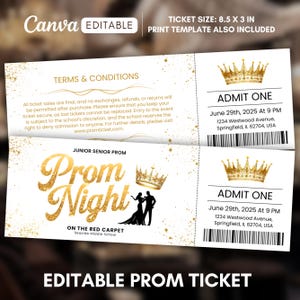 Prom Ticket Template, Prom Red Carpet Dance Ticket, Editable Red Carpet Prom Ticket, Prom School Dance Ticket Canva Template