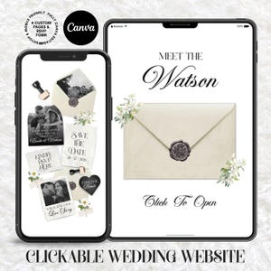 Flower wedding website Template Ivory white & green floral save the date website Online RSVP,Wedding Countdown,Interactive Map Canva Website