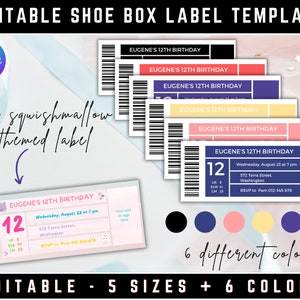 Shoe Box Label Template, Shoe Box Label Svg, Label Template svg, Label svg, Birthday box svg, Favor box label, Printable template