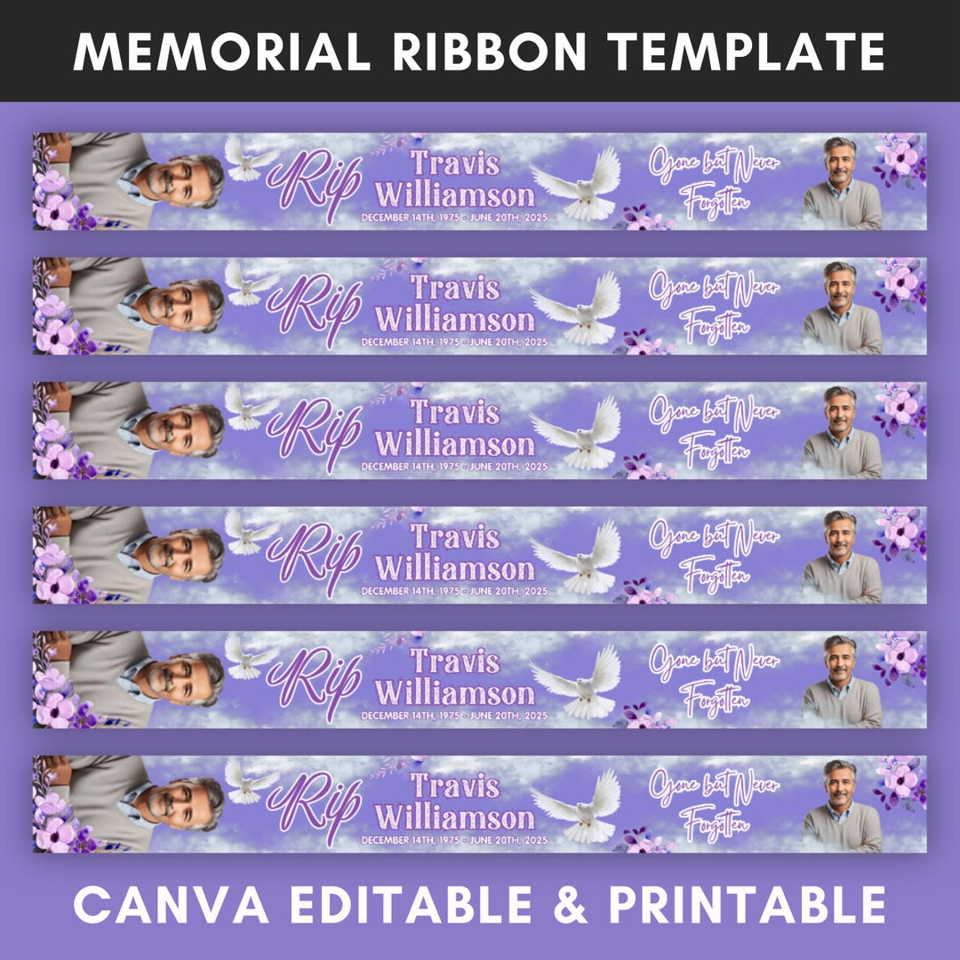 Memorial Ribbon Template, Funeral Memorial Template, Death Announcement ...