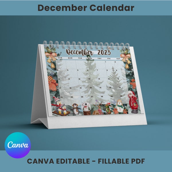 Fillable/Editable December Calendar, Christmas Countdown Calendar 2023, monthly calendar for Home Work Office, Activity Calendar, Digital