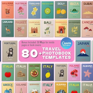 80+ Travel Photo Book Templates, Travel Print Photo Book Covers Fully Customizable, Europe Luxury Printed Photo Book Models, Canva Template