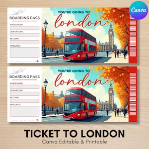 London ticket, England Trip Surprise Gift Ticket -Boarding Pass London, Ticket to London, London Ticket, Printable Ticket Travel to London