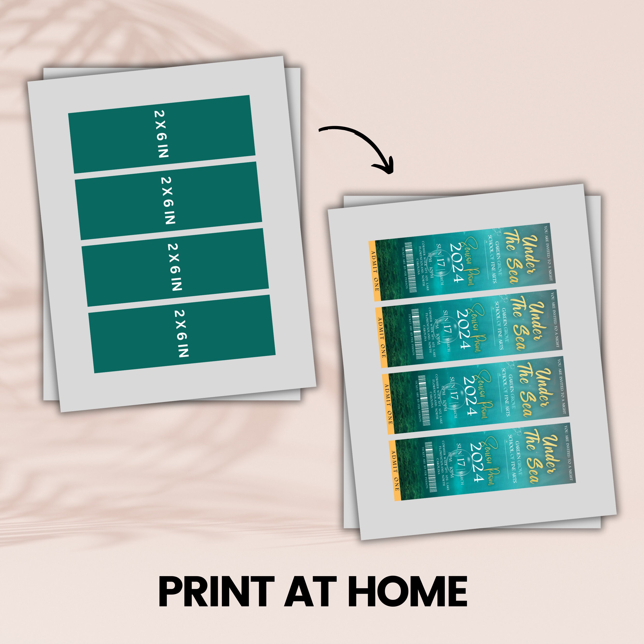 Prom Ticket Template, Prom Under the Sea Ticket, Ticket Template, Prom ...