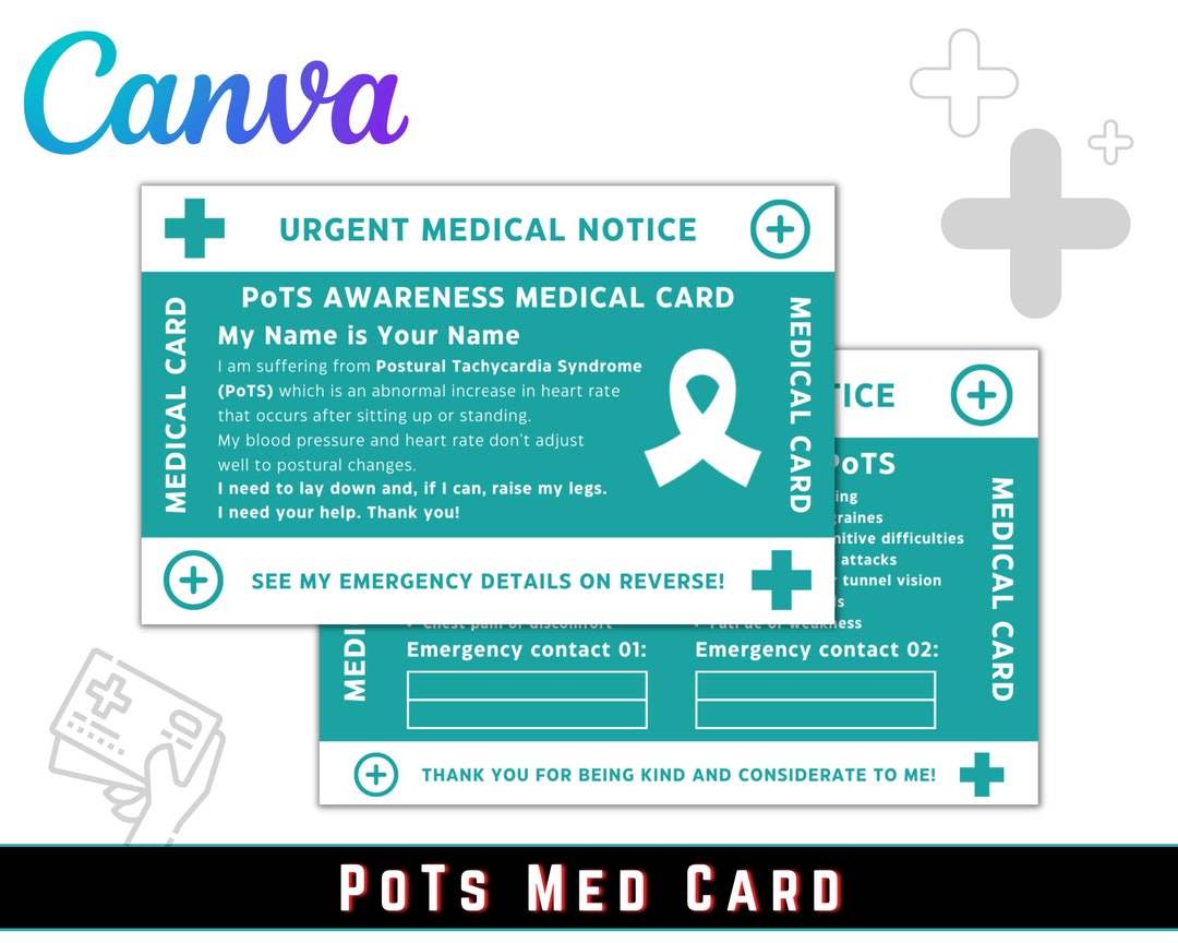 Pots Awareness Emergency Medical ID Card Health ID Card Etsy