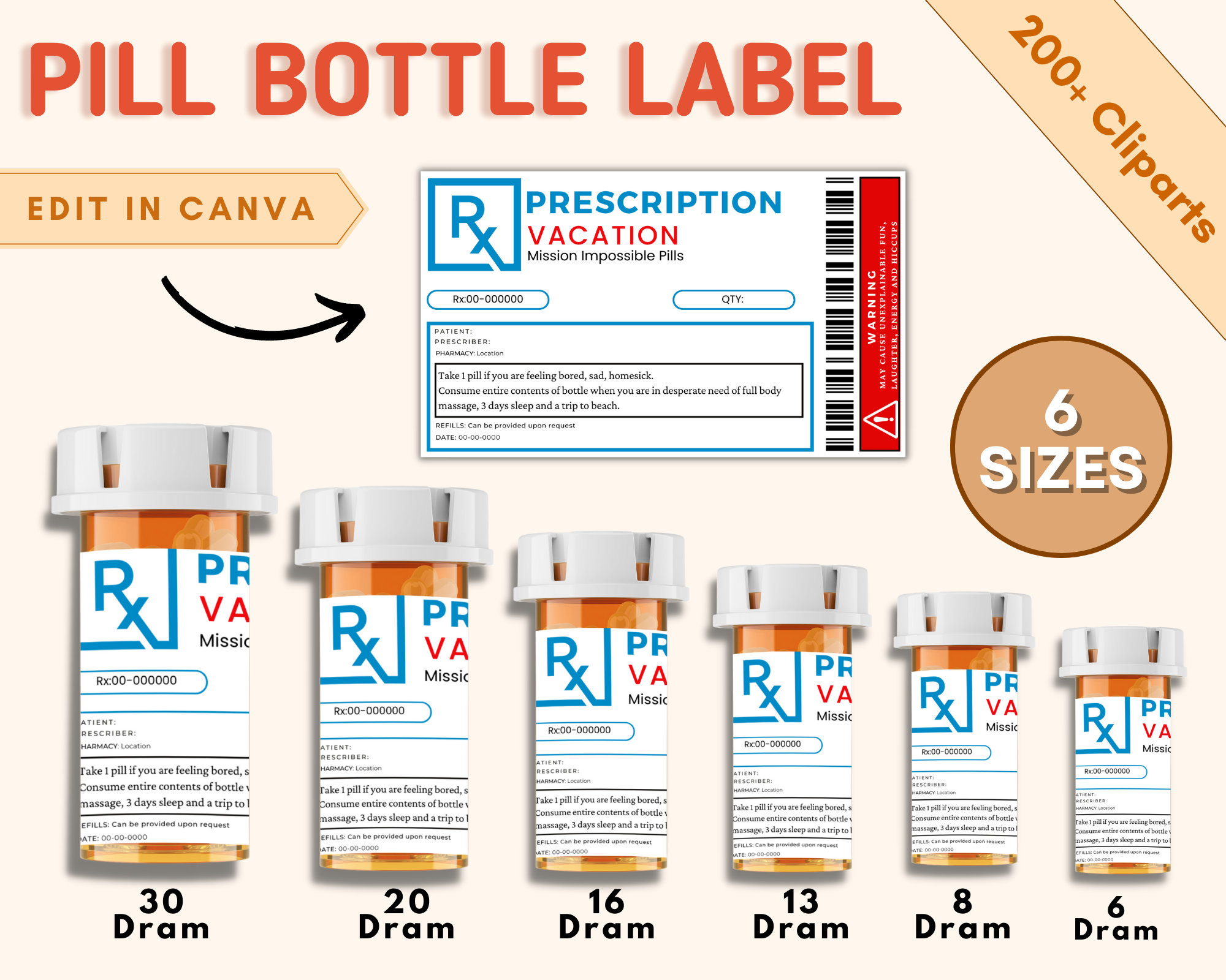 Prescription Label Template Editable RX Bottle Label Etsy