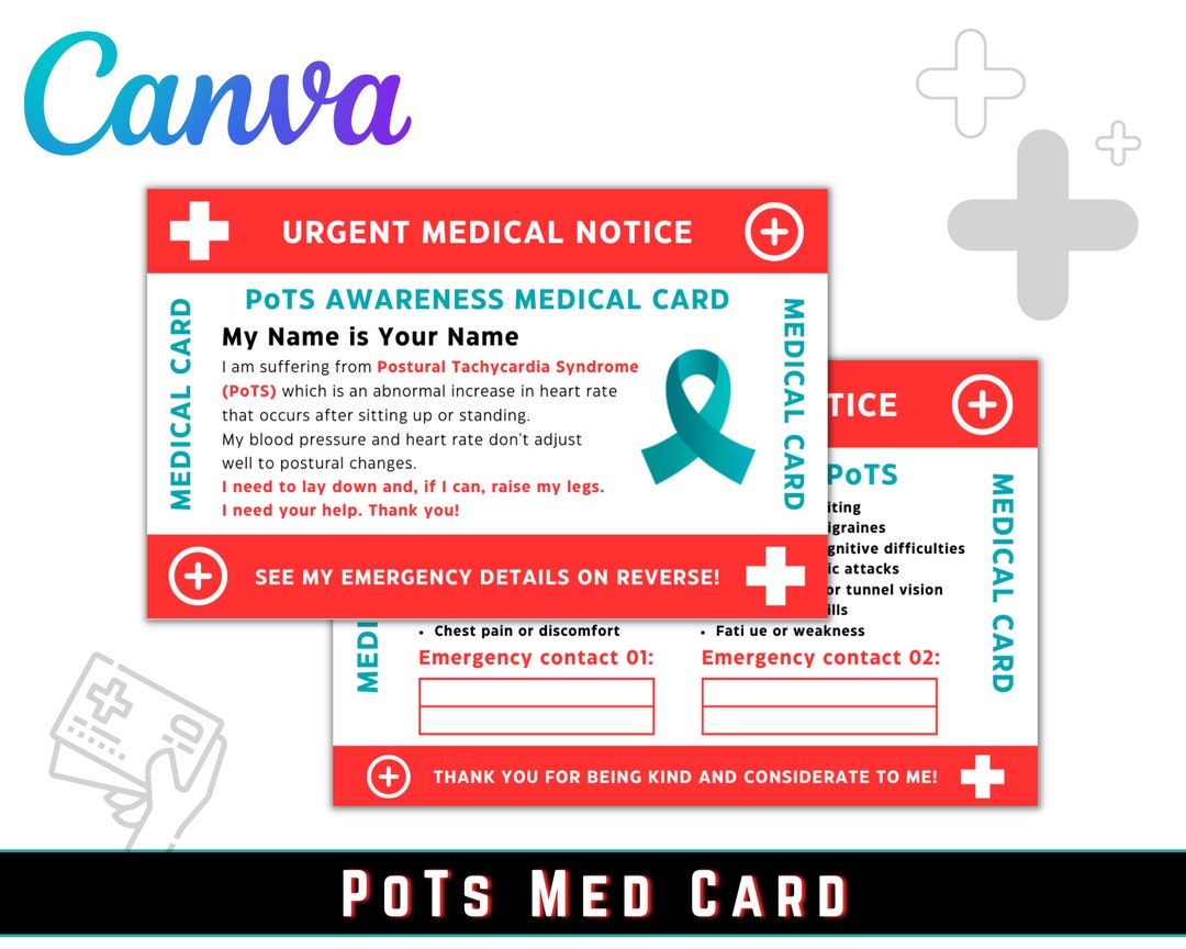 Printable Pots Medical Card Pots Syndrome Medical Card Pots Etsy