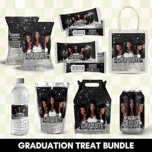 Senior Graduation Party Favor Bundle, Personalized Black & Silver Graduation Favors, Graduation Chip Bag, Class of 2025 Grad Treat Bundle