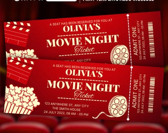 Editable Movie Ticket Birthday Invitation, Movie Party Ticket, Movie Night Invitation, Movie Birthday Party Invitation