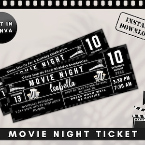 Movie Night Ticket,Movie Ticket,Movie Invitation,Surprise Movie Night,Ticket Template,Editable Ticket,Gift Ticket,Date Night Movie
