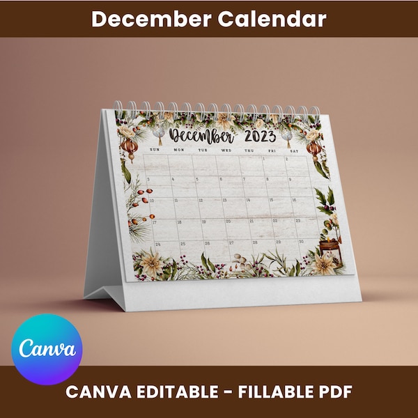 Fillable/Editable December Calendar, Christmas Countdown Calendar 2023, monthly calendar for Home Work Office, Activity Calendar, Digital