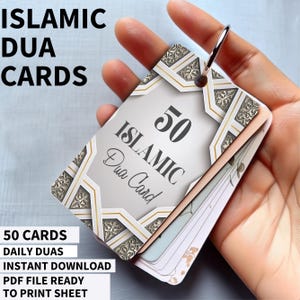 Cartes flash islamiques Dua, 50 cartes flash imprimables du Coran Dua, cadeau de l’Aïd du Ramadan, cadeau islamique, translittération arabe anglais téléchargement instantané