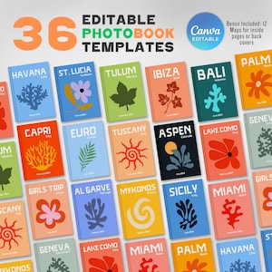 30+ Travel Photobook Cover Templates, Customizable Coffee Book Table, Luxury Printed Photo Book Models, Fully Customizable Canva Template