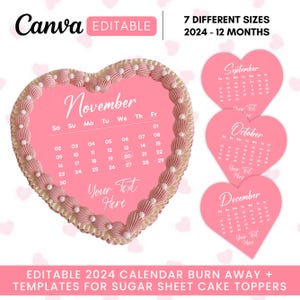 Burn Away Cake Topper Calendar Template, 2025 Custom Calendar Heart Cake Toppers, Printable Birthday Cake Topper, Canva Template
